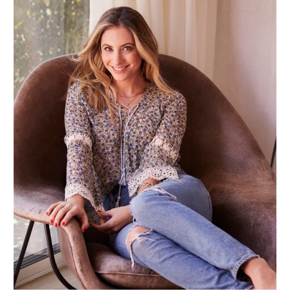 Floral Blouse with Lace Trim